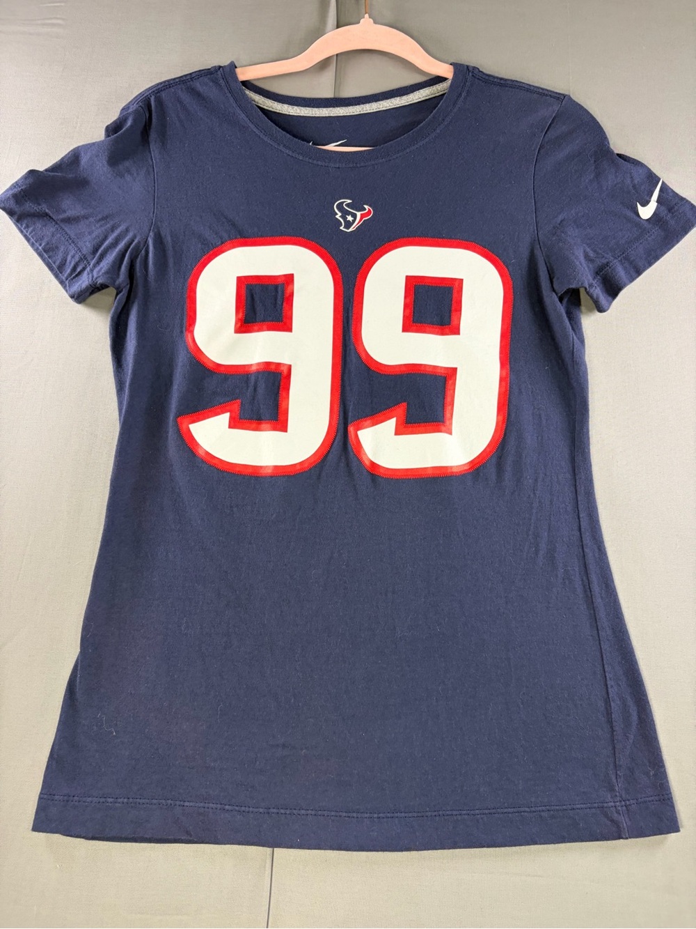 Nike Texans Watt Navy Short Sleeve Tee with Red & White #99 Graphic